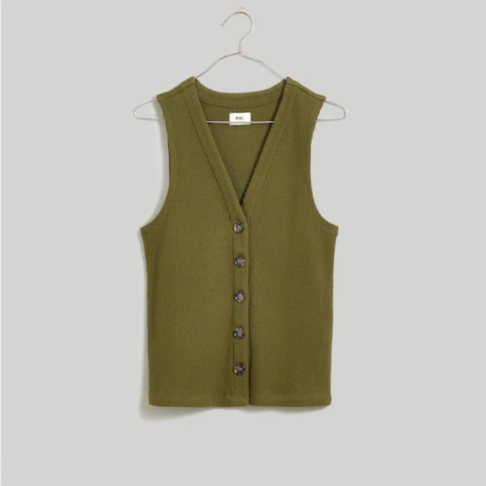 Madewell Olive Ribbed Button-Front Tank - Picture 2 of 6